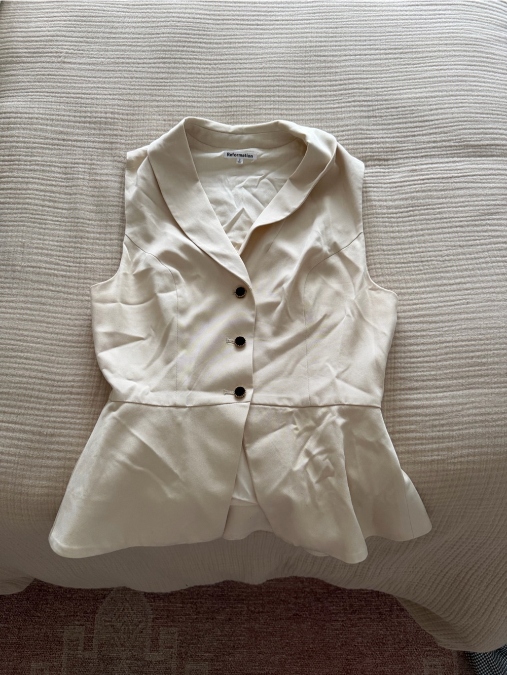 Reformation Cream Peplum Button Vest Top